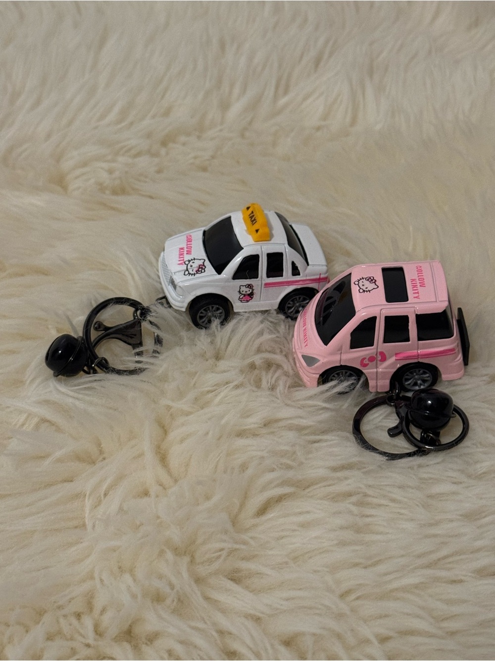 Hello Kitty White and Pink Mini Car Keychain Duo 2pcs